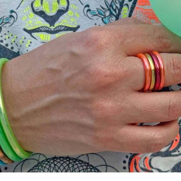 Single Thai Buddhist Temple  Colorful Stackable Kumlai Rings Rush Rose Gold Sz 7 - Picture 2 of 4